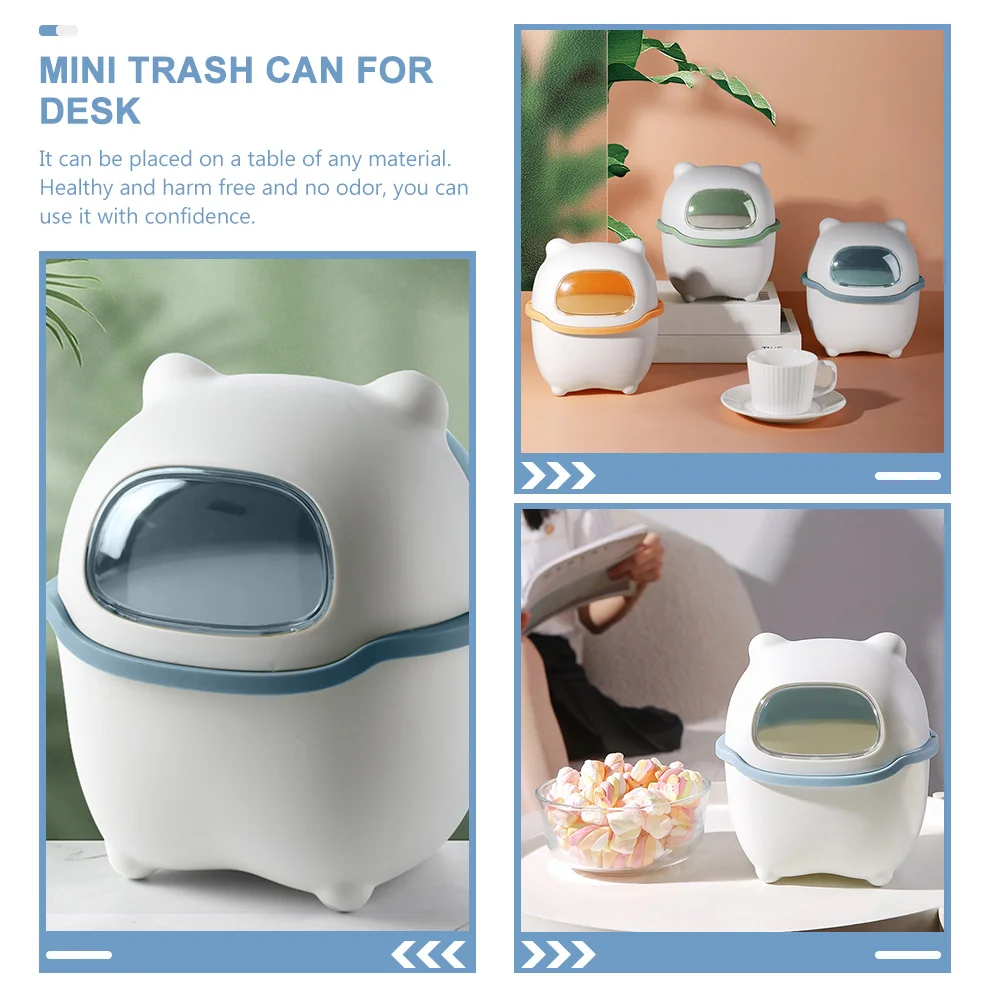 หมีถังขยะ Desktop Organizer ถังขยะขนาดเล็ก MINI Tiny Bin ขยะการ์ตูนพร้อมฝาปิด Pp สําหรับห้องน้ําน่ารัก