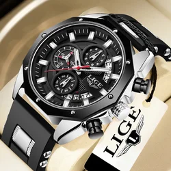 LIGE Top Brand Men's Watches Luxury Sports Silicone Quartz Wristwatch Waterproof Luminous Chronograph Watch for Men Date Clock