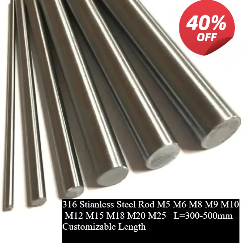 316 Stainless Steel Rod Bar Stock 5mm 6mm 7mm 8mm 10mm 12mm 15mm m18 m20 m25 Linear Shaft Metric Round Ground Stocks 400mm long