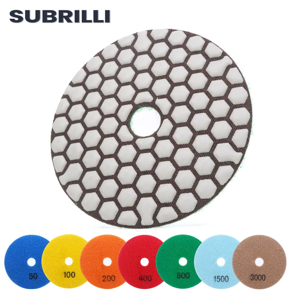 

SUBRILLI 4"/100mm Diamond Polishing Pad Dry Use Sharp Flexible Sanding Disc Resin Bond For Granite Marble Stone Grinding Abrasiv