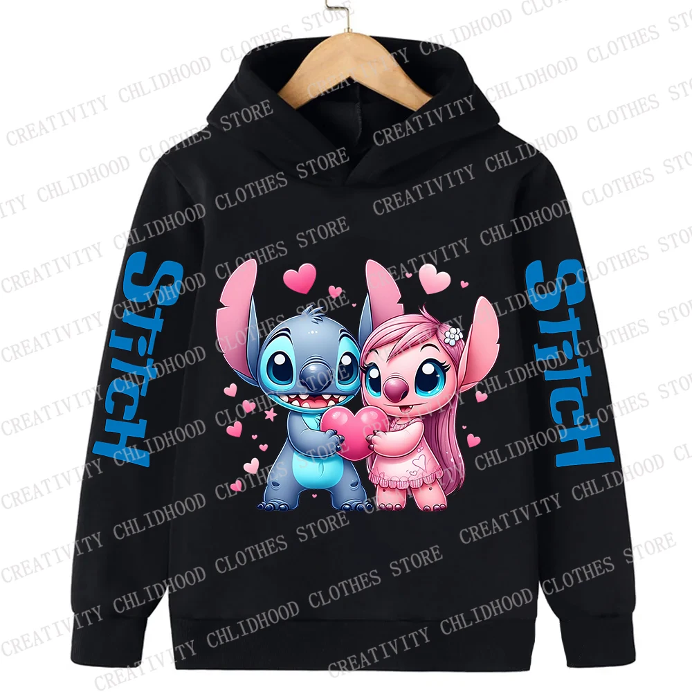 New Stitch Children Hoodies Autumn Winter Kids Add Velvet Pullover Casual Clothes Kid Girl Boy Cartoons Kawaii Tops Sweatshirts