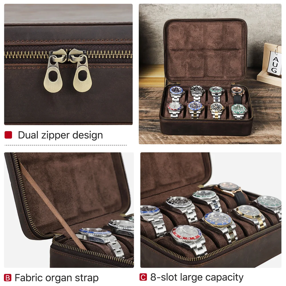 CONTACTS FAMILY 8/10/12 Slots Leather Watch Organizer Box Vintage Jewelry Storage Watch Case for Men Women Best Gift Box