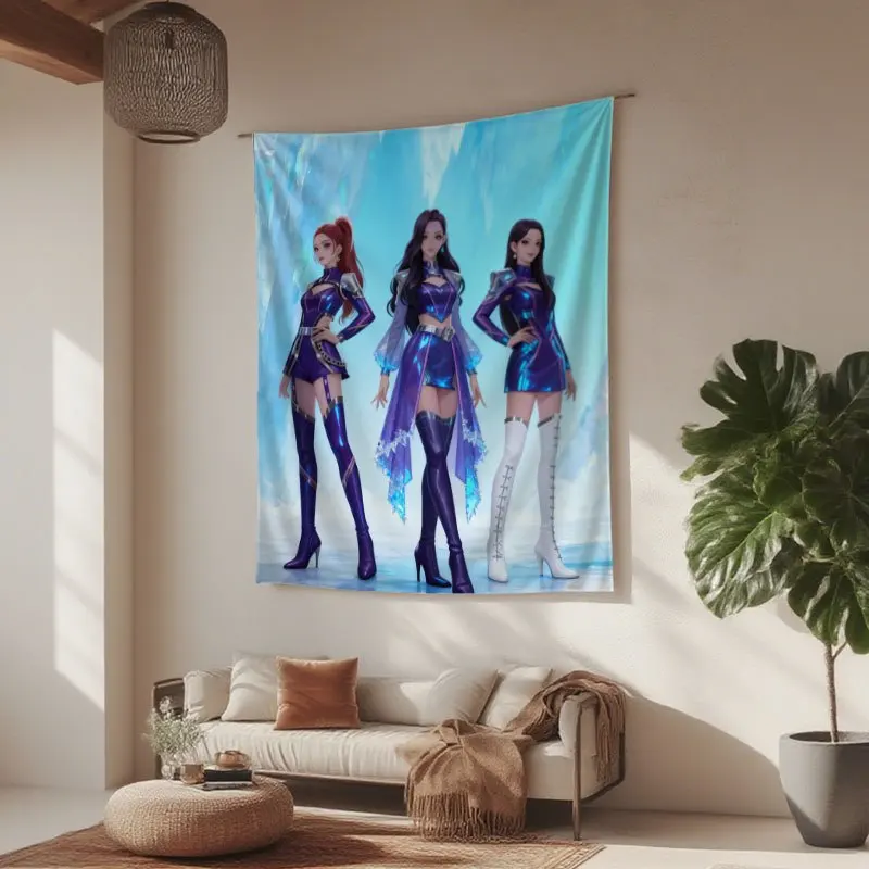 Anime girls in futuristic purple outfits fantasy art wall tapestry beach garden decor sci fi fashion artwork room decoration