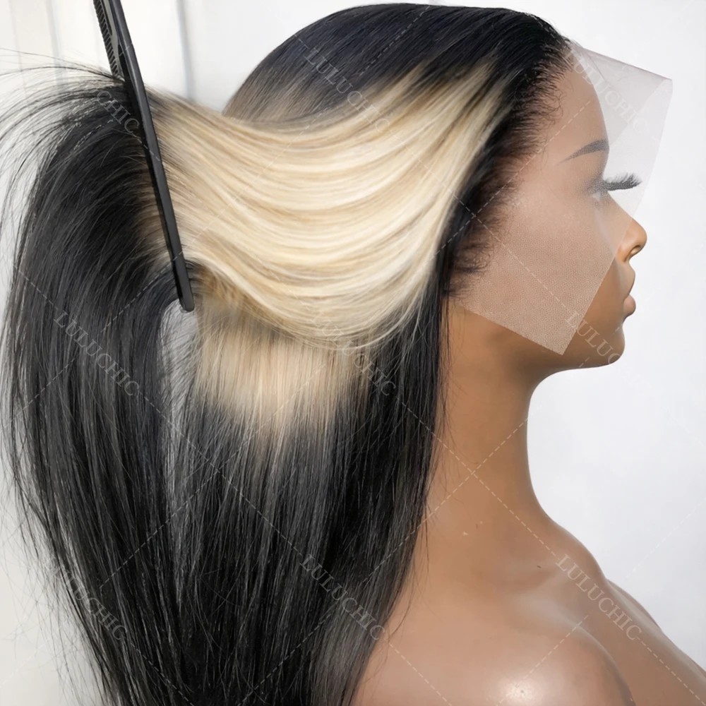 Ombre Lace Front Perücken aus Echthaar 4x4 Layered Straight Highlight Perücken aus Echthaar Ohne Kleber 613 Blonde Farbige HD Lace Frontal Perücken
