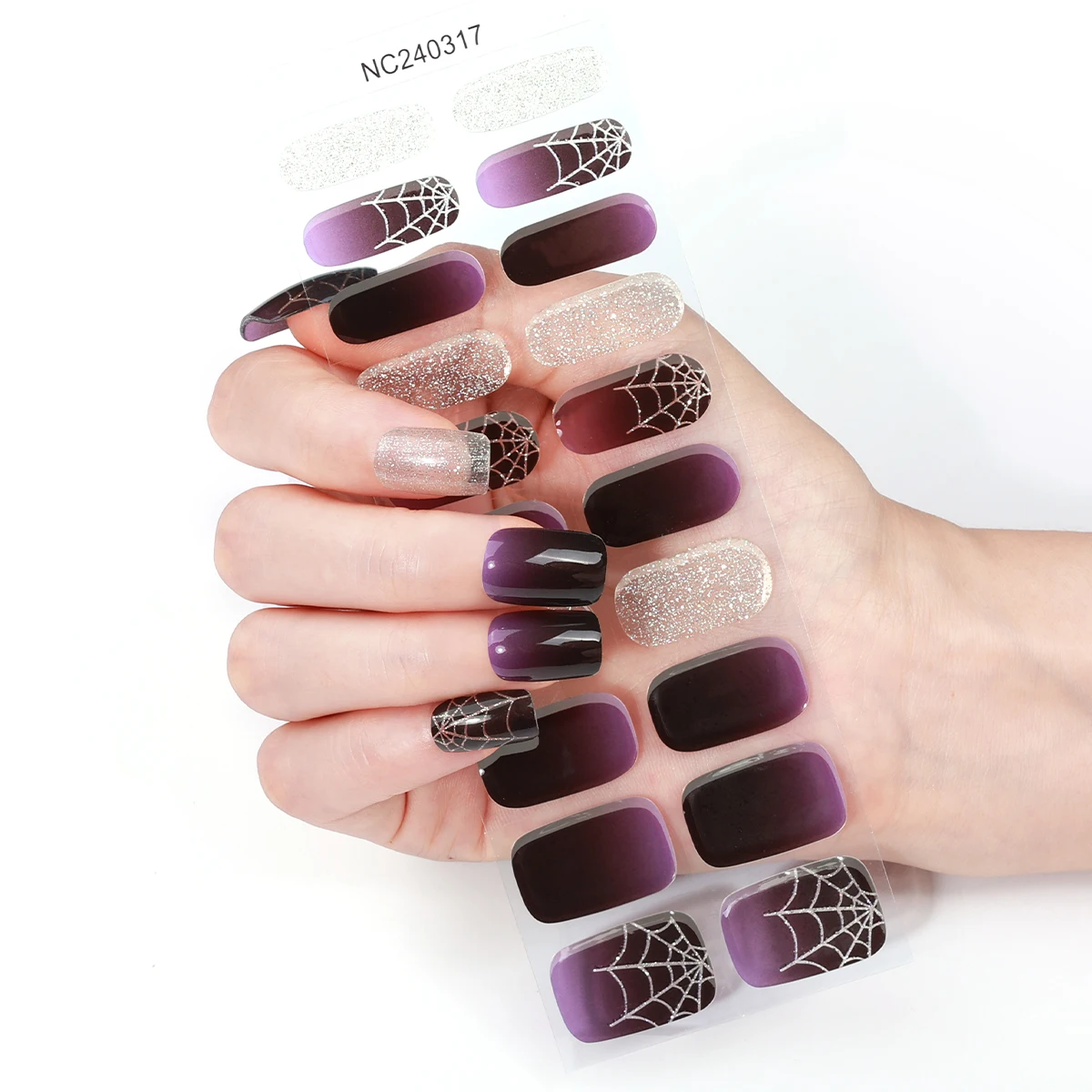 

20Tips Halloween Semi-Cured Gel Nail Wraps Full Cover Spider Web Gel Nail Strips Long Lasting Gel Sticker Manicure Decoration