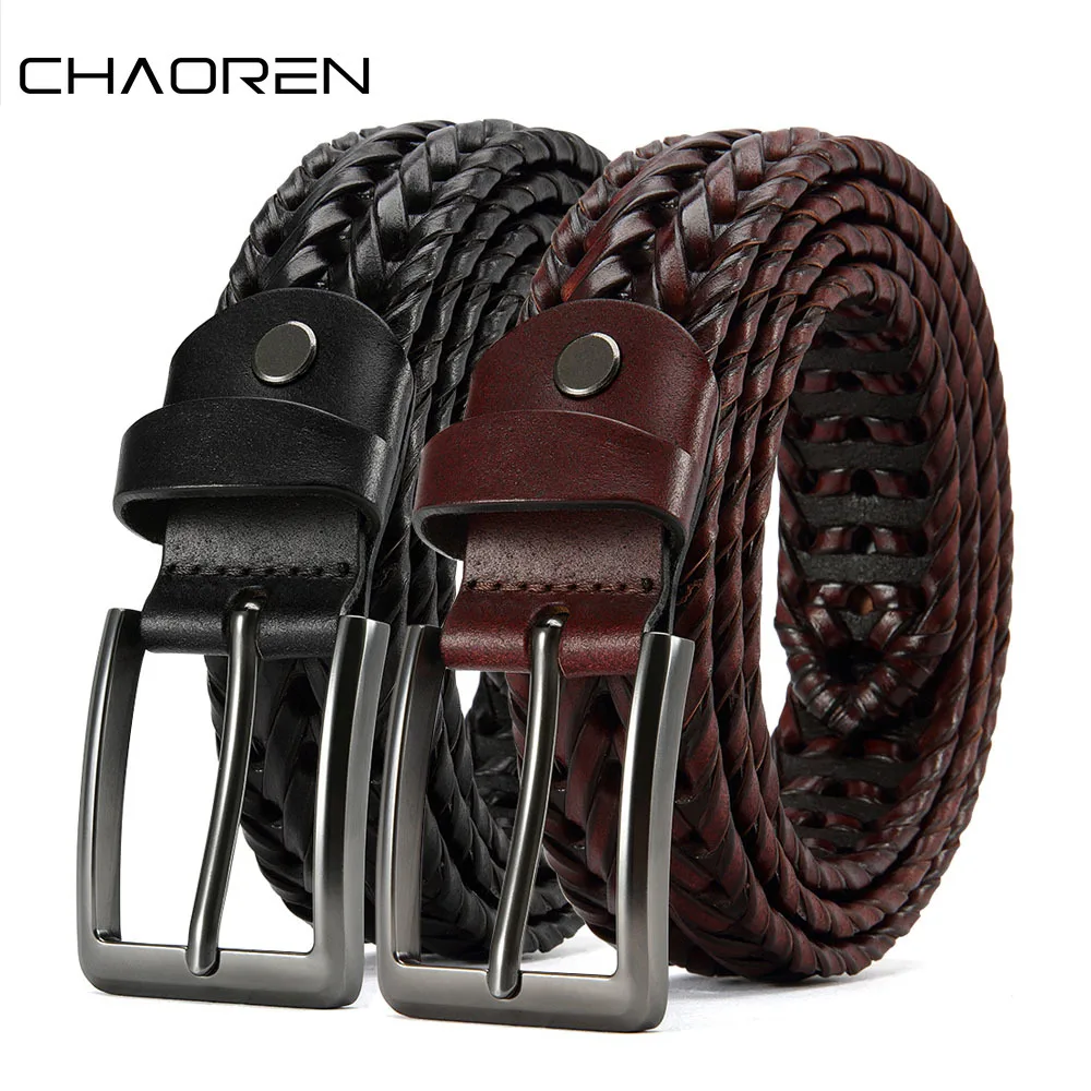 CHAOREN Leather Braided Belts for Mens Casual Woven Leather Belt for Dress Pants