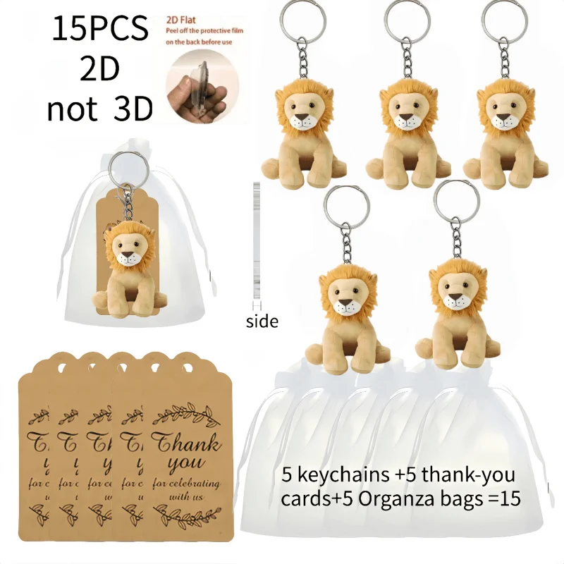 5sets Cute Lion Keychain Includes 2D Acrylic Pendant & Thank You Cards & Gift Mesh Bags Unique Decorative Accessory Ornament
