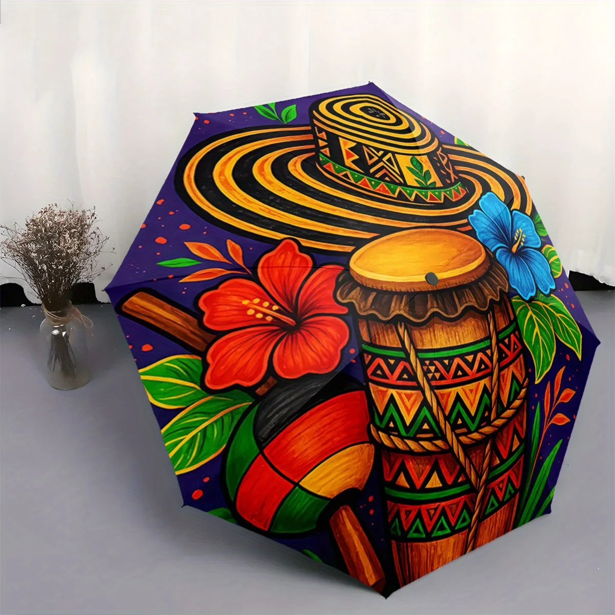 

Automatic Folding Umbrella with Vibrant Colombian Cultural Design - 8-Rib Durable Frame, Compact & Portable for All Seasons, C