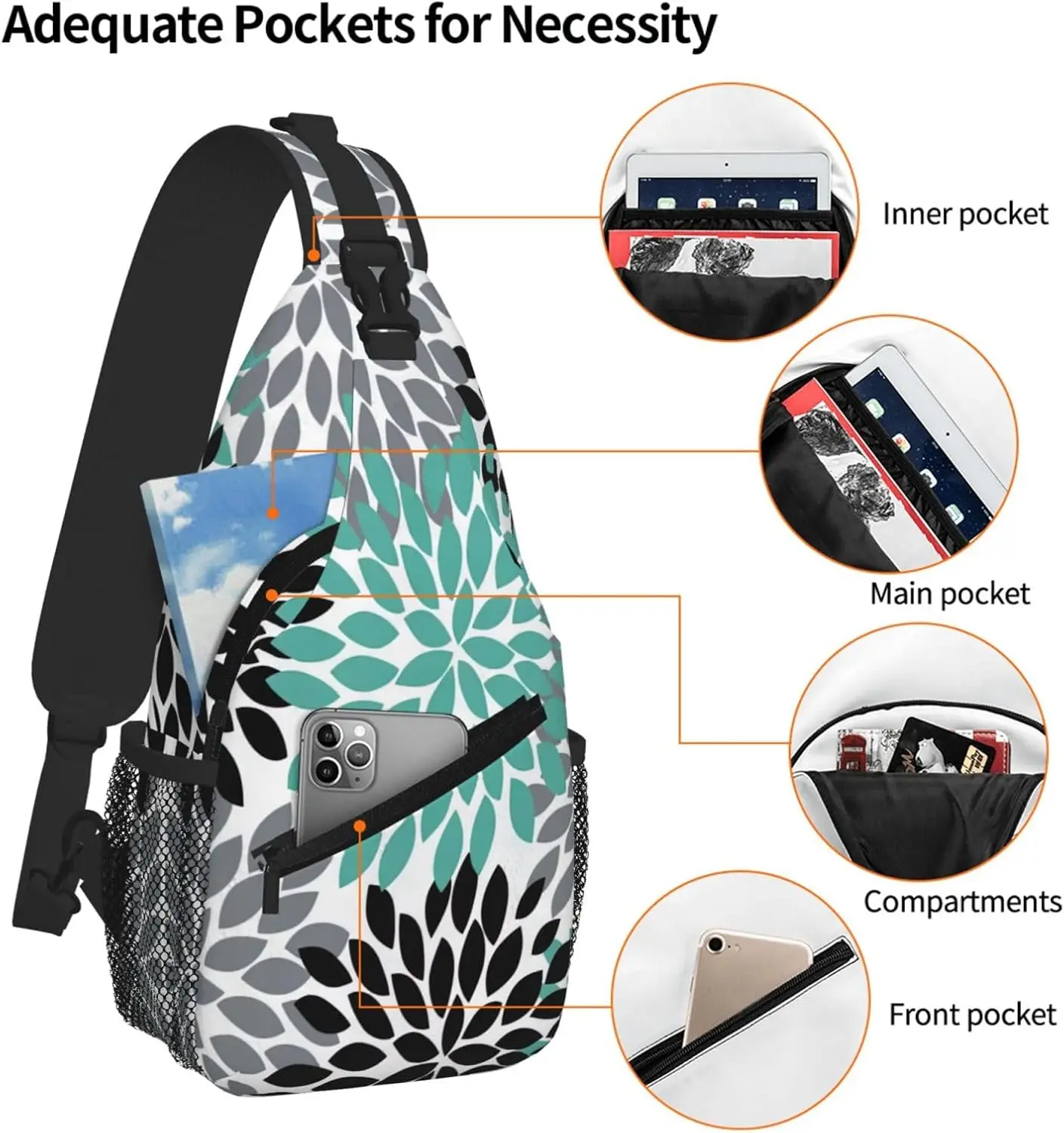 حقيبة ظهر صغيرة بحمالة على شكل زهرة الداليا، حقيبة صدر بحمالة كروس، حقيبة صدر Daypack Fanny Pack لحقيبة الظهر الخارجية للنساء والرجال