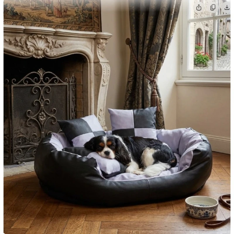 Hundekissen grau und schwarz 85x70x20 cm aus Oxford-Gewebe 420D. Wendbar mit vier Farboptionen, waschbar und rutschfest. Wird mit drei Kissen geliefert, faltbar und leicht zu verstauen.