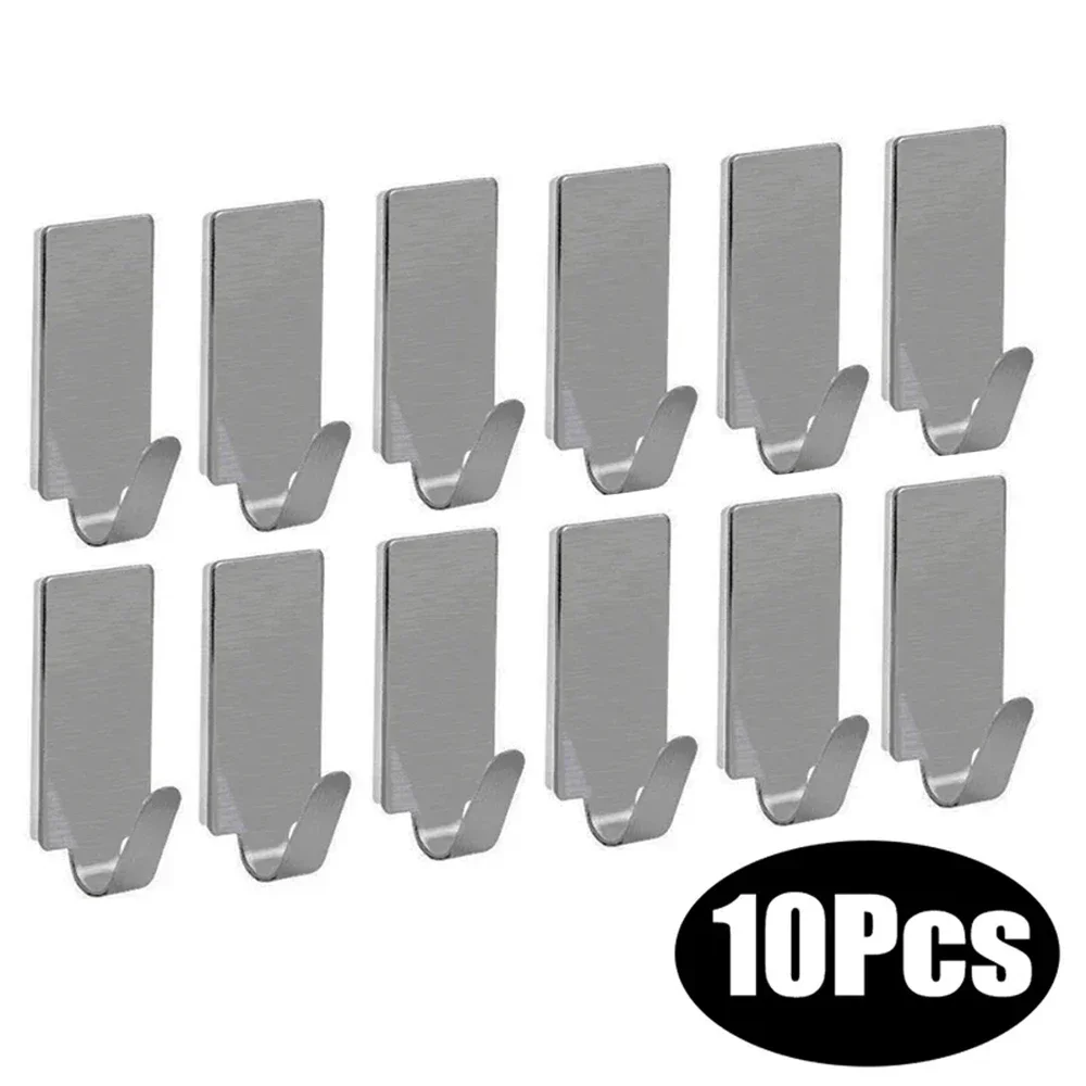 Stainless steel hook adhesive hook no hole mark single hook bathroom kitchen door back hook 10pcs, 20pcs specification