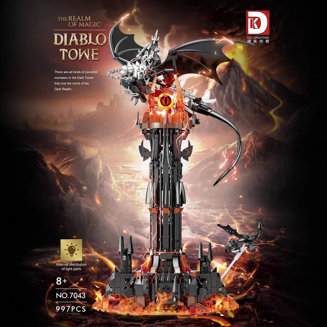 Dragon Barad Dur importer nights, Lord Bricks Ring, Magic Castle, Dark Tower with Lights, Assembly Toy for Kids, Gifts