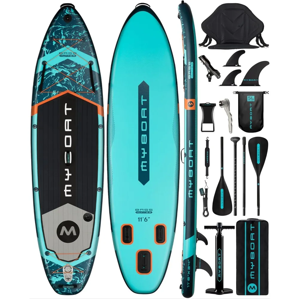 Extra Wide Inflatable Paddle Board, Stand Up Paddle Board for Fishing, Sup Board with 3 Removable Fins, Dual Bungees