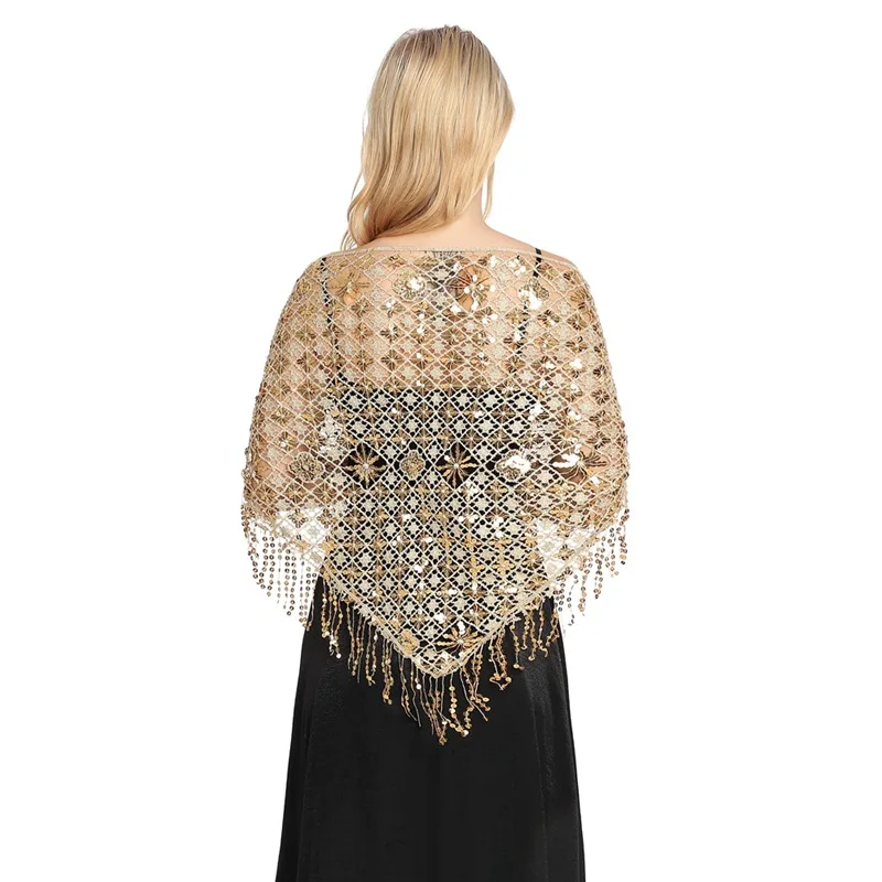 

Spring Autumn Style Sequin Tassel Scarf Sequin Cape Dinner Party Capes Women Tassel Cape Cloak Lady Ponchos