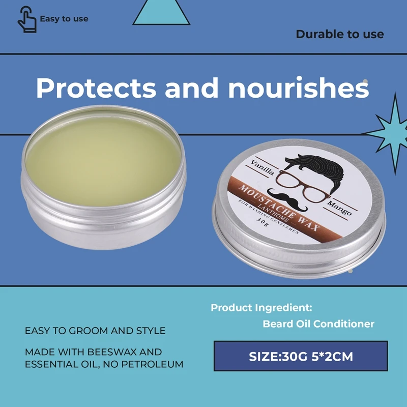 Lanthome Male Beard Wax Attractive Mustache Moustache Nourishing Beard Care Improve Messy Sparseness Reducing Curls Hair Growth