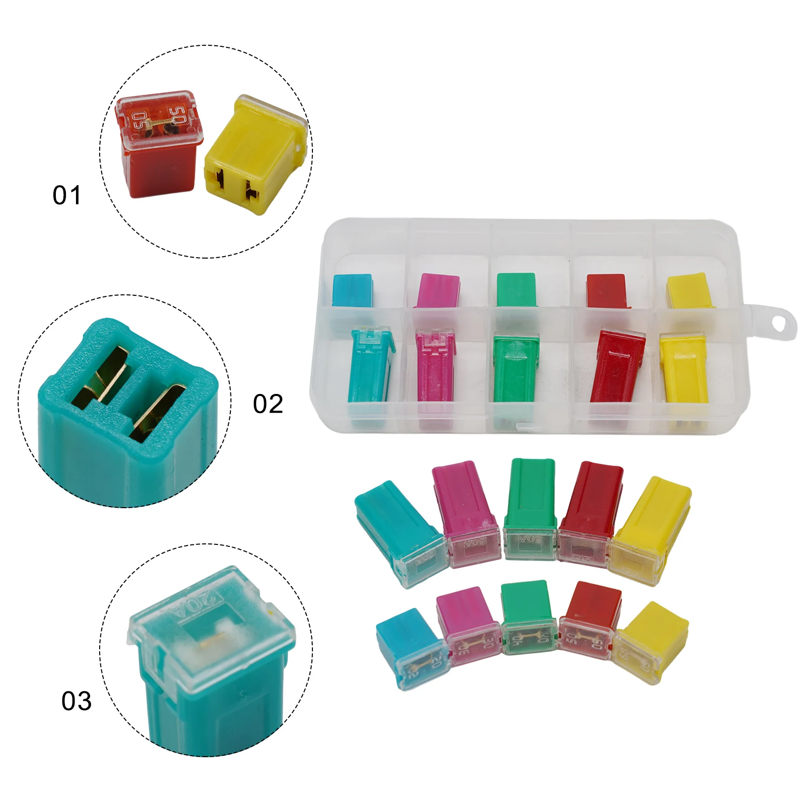 

Pack Kit Fuses DC 12-32V Square Assortment Fuse Kit 10x Pack 20A 30A 40A 50A 60A for Cars and Vans Easy to Install