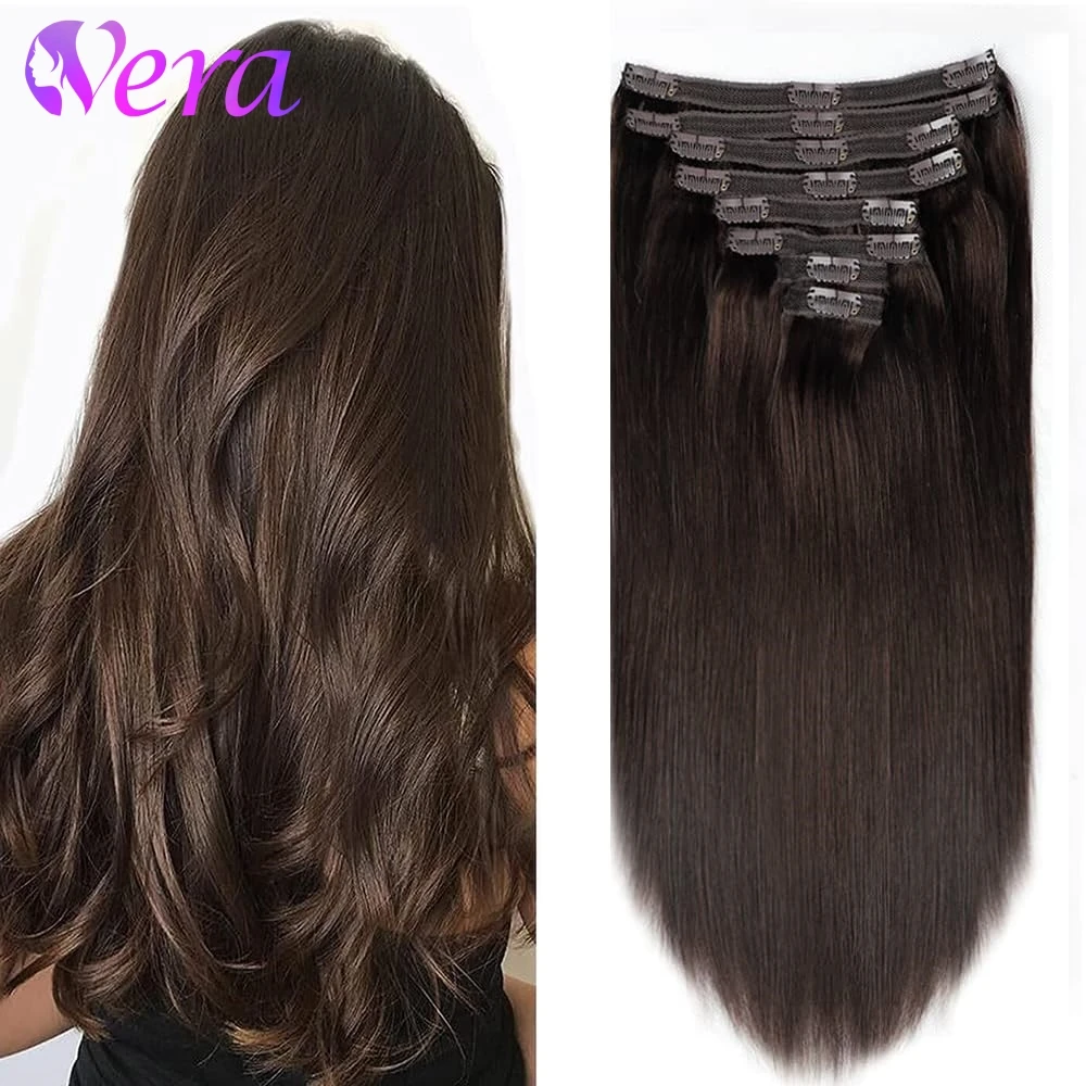 

Dark Brown Clip In Hair Extensions Straight Human Hair 120G 240G Per Pack Full Head Set Clip Ins 8Pcs Double Weft For Women