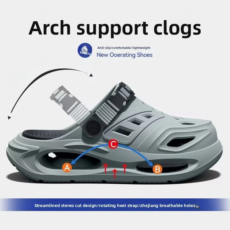 Arch support layered perforated shoes for men's new style, slip resistant and shock-absorbing, outdoor cool mop for men