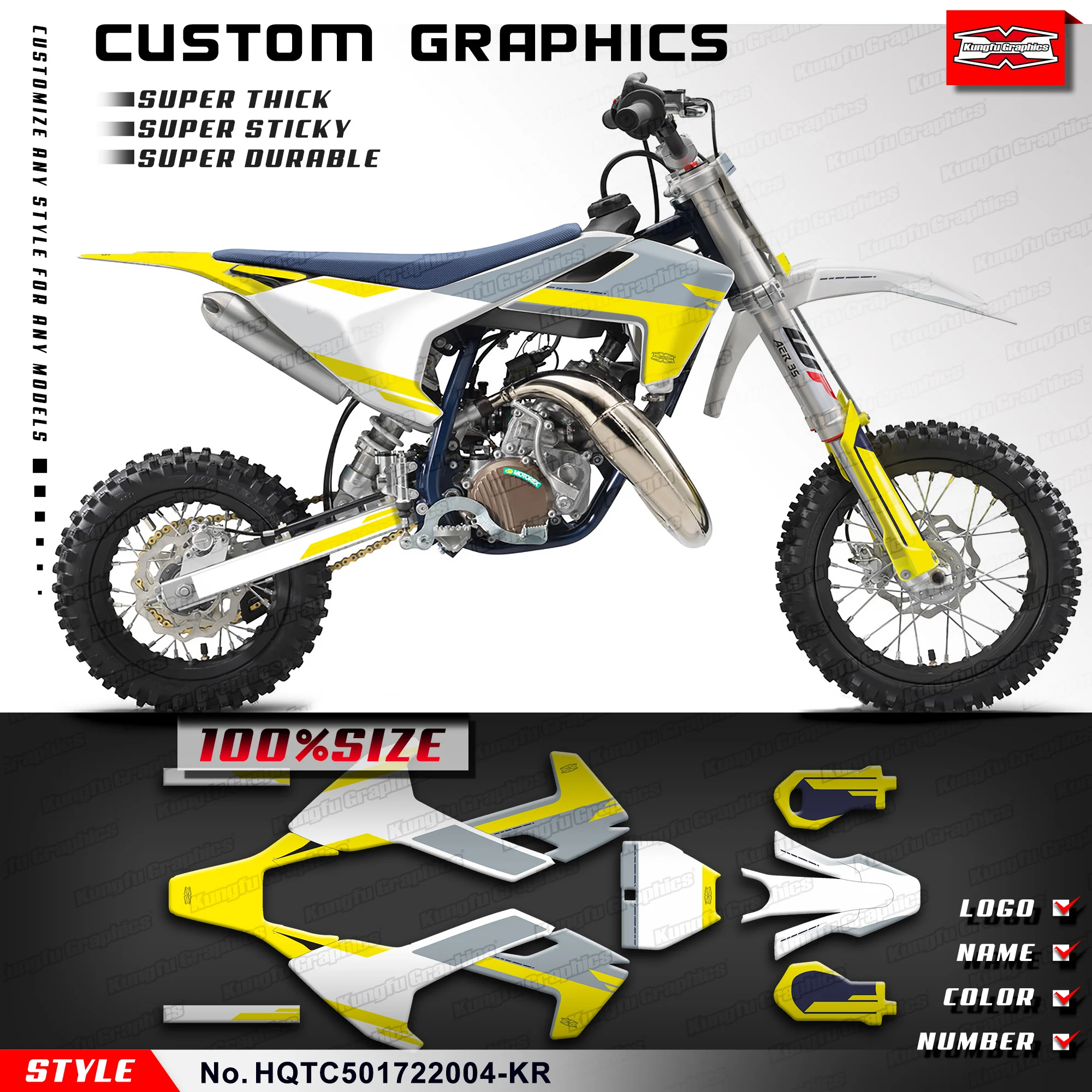 

KUNGFU GRAPHICS Adhesive Sticker Vinyl Graphics for Husqvarna TC50 TC 50 2017 2018 2019 2020 2021 2022 2023, HQTC501722004-KR