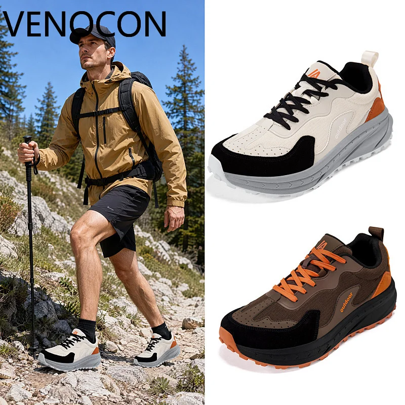 VENOCON Wide Tox Box Shape Knitwear Airy Upper Durable TPR Outsole Grip Traction Hiking Sneakers Boots Shoes For Men Man Woman