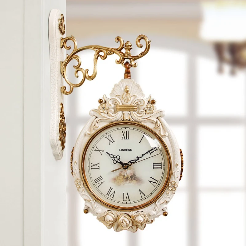 

Double-sided Wall Clocks Vintage Art Decoration Clocks Living Room Elegant Clock Silent Luxury Wall Watch Aesthetic Decorations