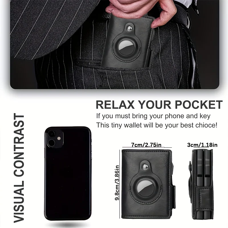 1 قطعة محفظة AirTag الرجالية الرجعية الحد الأدنى تتفاعل مع سحاب عملة المحفظة المنبثقة حامل بطاقة الائتمان المتعددة لابل AirTag