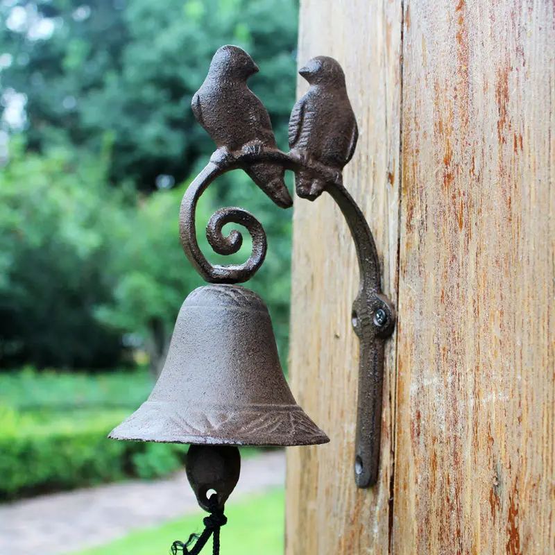Vintage Cast Iron Double Bird Doorbell, Iron Hand Bell, Crisp Ringing Sound, Villa Outdoor Courtyard Decorative Hanging Ornament