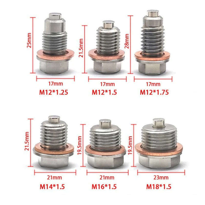 Universal Magnetic Oil Drain Plug M12/M14/M16/M18 Stainless Steel Screw with 5 Copper Washers Auto Maintenance Protection Plug