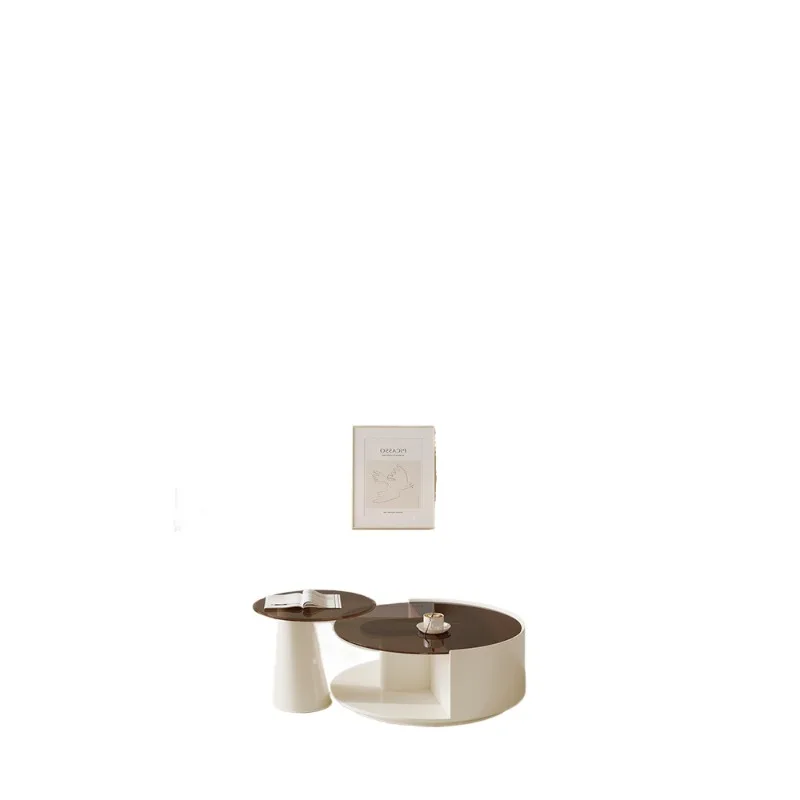 Floor-to-ceiling TV cabinet, living room household log cream style high-end floor cabinet coffee table combination modern