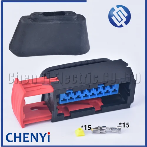 Imagen 1 del producto 1 Juego de conector impermeable automotriz hembra de 15 pines y 3,5mm, conector de lámpara automática, enchufe de luz de faro 144980 -1 Para Citroen Peugeot