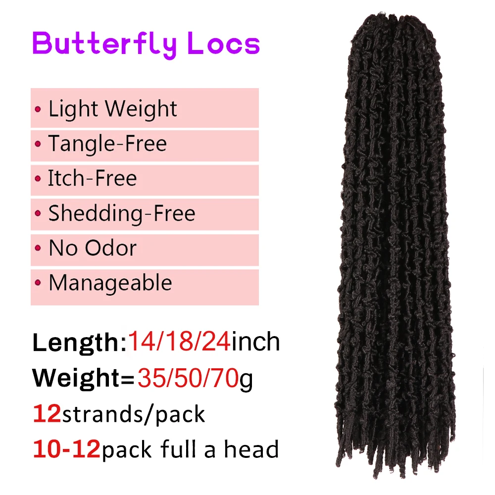 Hair Nest Long Butterfly Locs Crochet Hair Light Weight & Soft Distressed New Faux Locs Pre-looped Butterfly Locs For Women