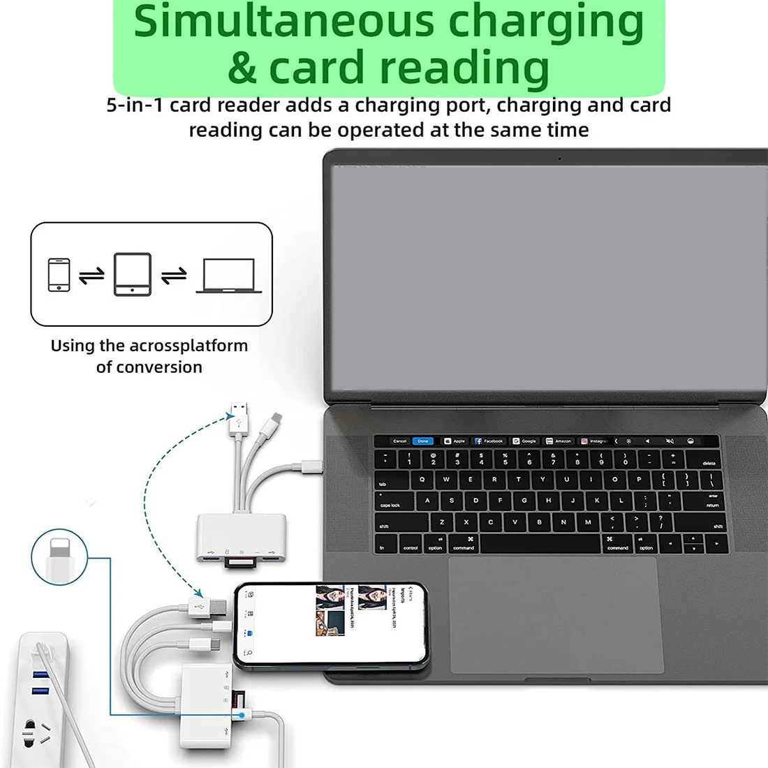 OTG adaptor multifungsi kamera USB, untuk Kit pembaca kartu TF micro-sd untuk iPhone iPad Apple 13 konverter