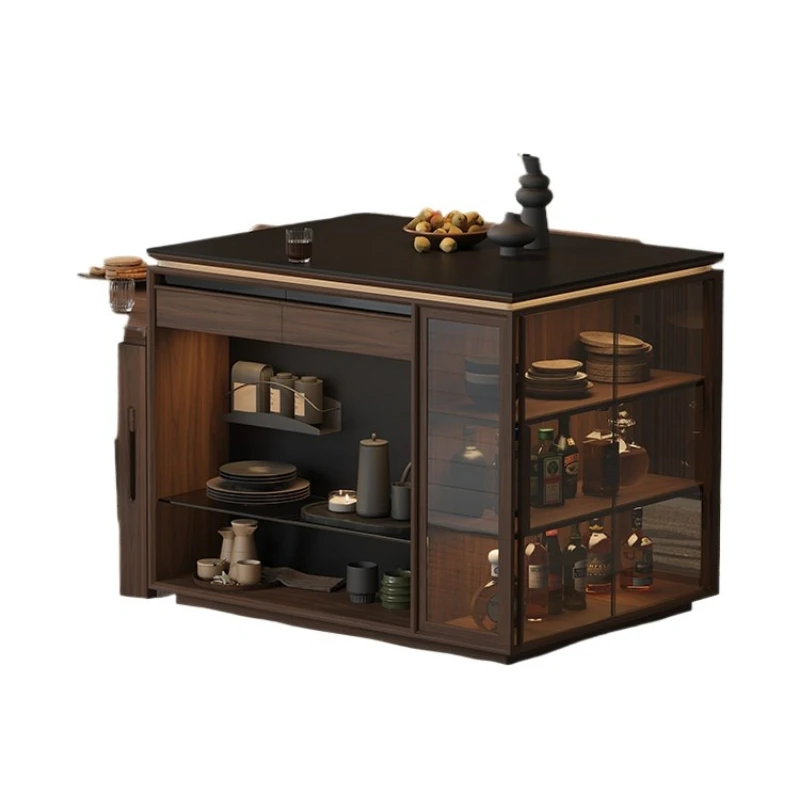 

Многофункциональный барный стол из массива черного ореха с каменной столешницей для небольших квартир, для гостиной и столовой.