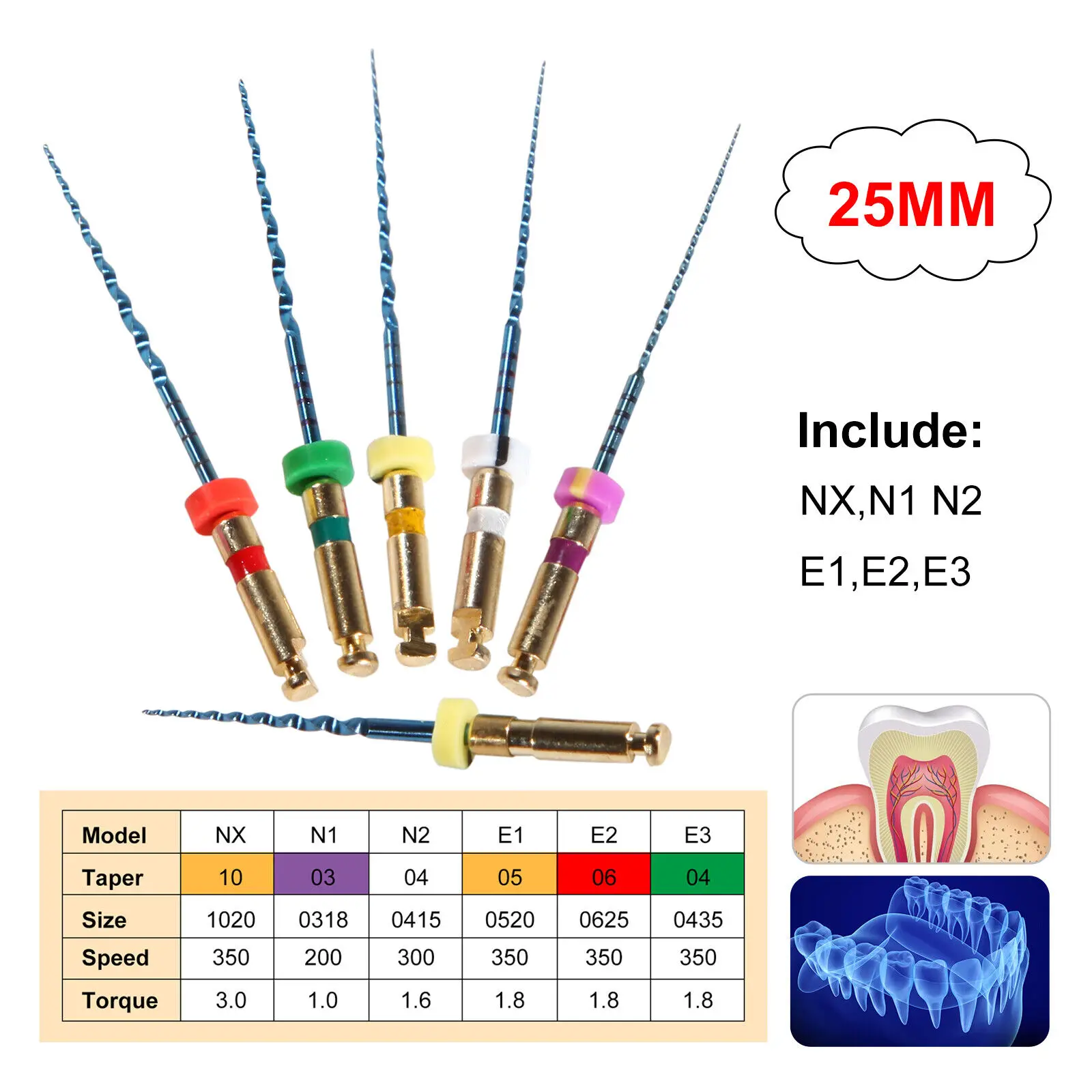 10Packs/60PCS Dental Endodontic Endo Memory Engine Rotary Root Canal NiTi File 25mm files