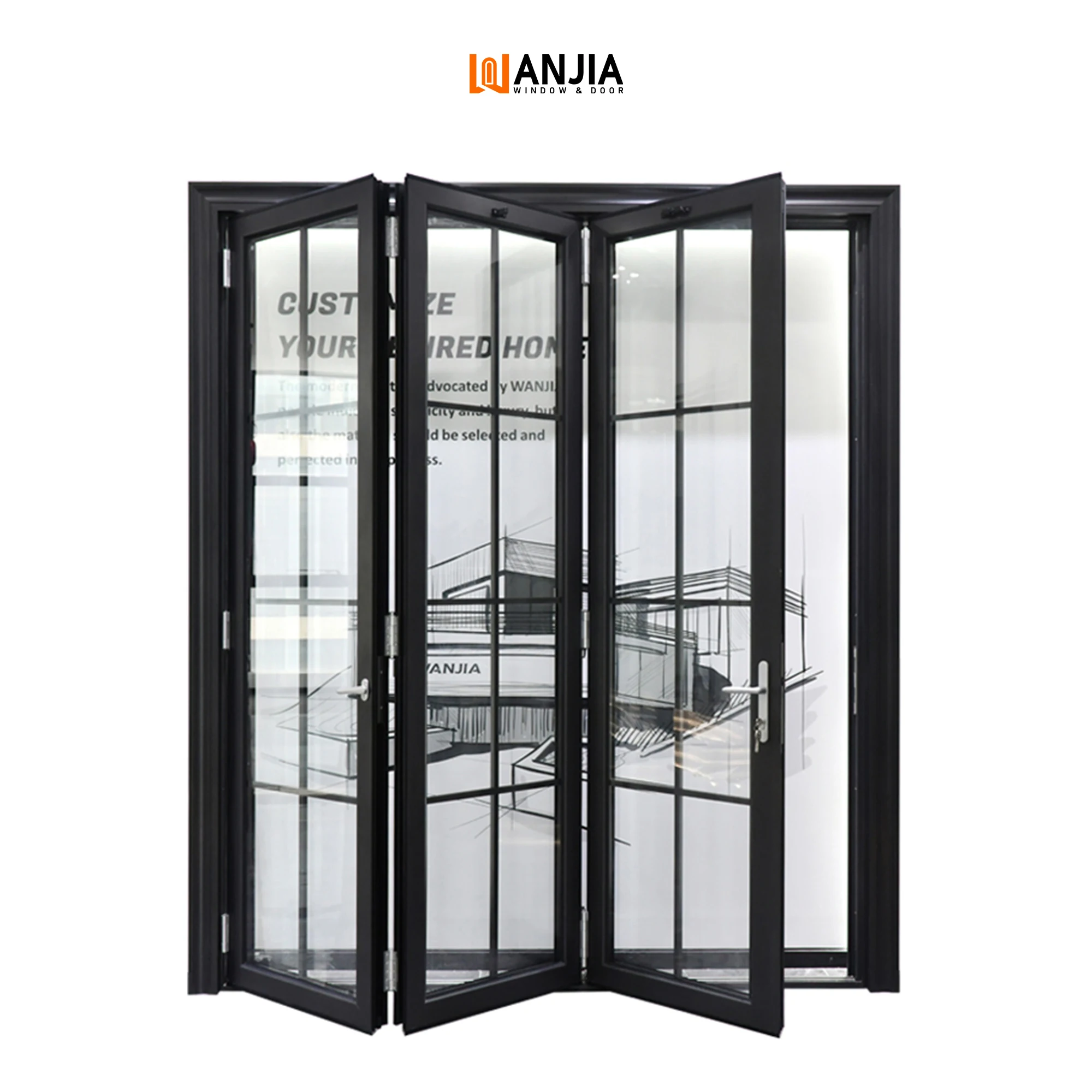 Wanjia Akkordeon Türen Design Terrasse Bifold Tür Aluminium Falttüren Sonder größen