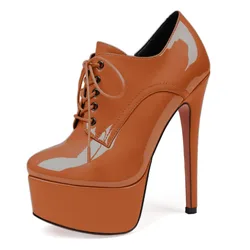 2025 Women's High Heel Platform Pumps, Front Lace-Up & Side Zipper, Elegant Stage Catwalk Shoes for Banquet and Evening Events