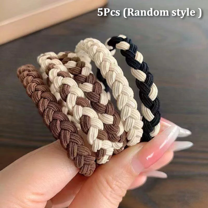 5PCS Milk Coffee Color Hair Rope Small Rubber Band Milk Tea Color Simple Braid Hair Band Nakrycie głowy dla kobiet Modne nakrycia głowy