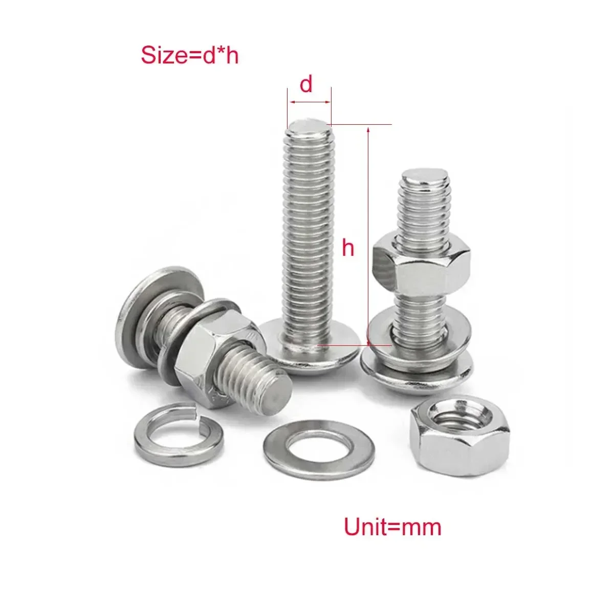 

304 Stainless Steel Large Flat Head Cross Screw Set Nut Flat Washer Bolt Combination M3M4M5M6M8