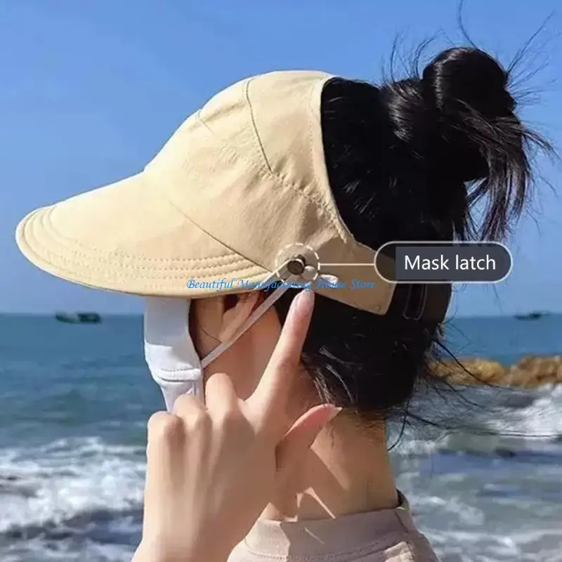 E56A Breathable Ponytail Hat Women's Sunscreen Hat Adjustable Portable Sun Hat