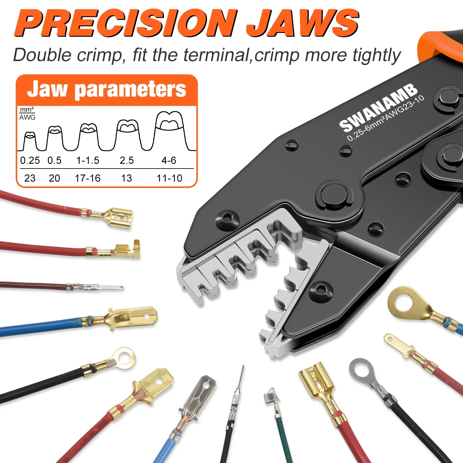 SWANAMB Crimpzange HS-06B für 0,5–6 mm2 XH2,54/2,8/4,8 Flachstecker Crimper für Anschlussklemmen