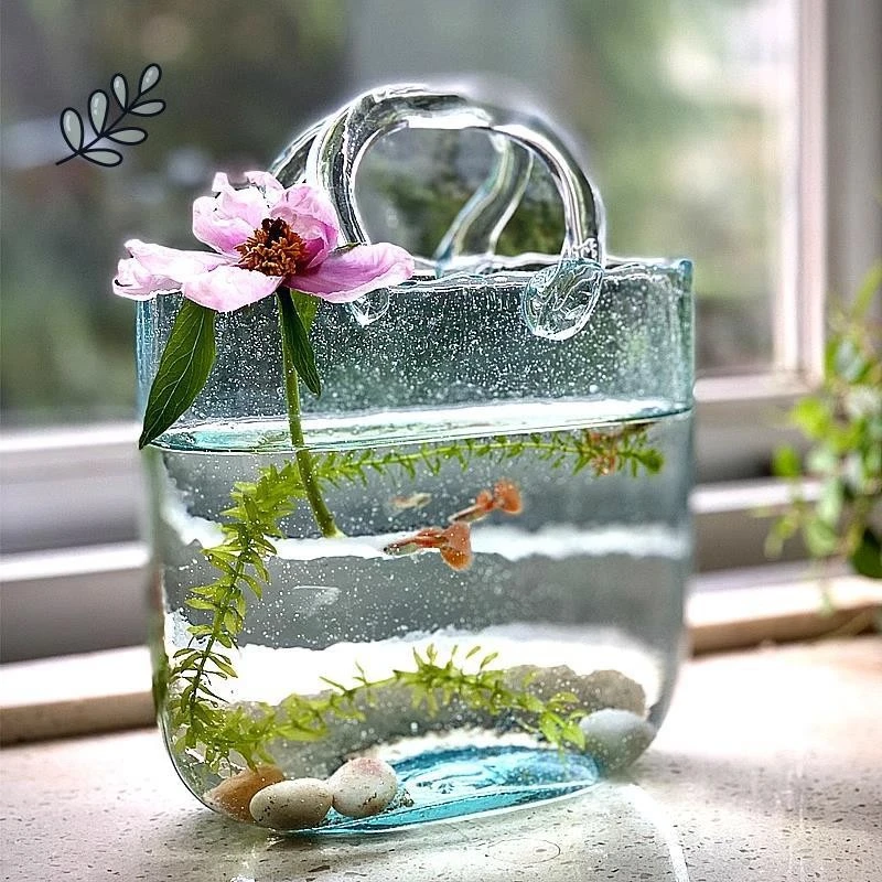 Luxury Glass Handbag Flower Vase Clear Handmade Original Bag Fish Tank Flower Arrangement Home Table Designer Decoration