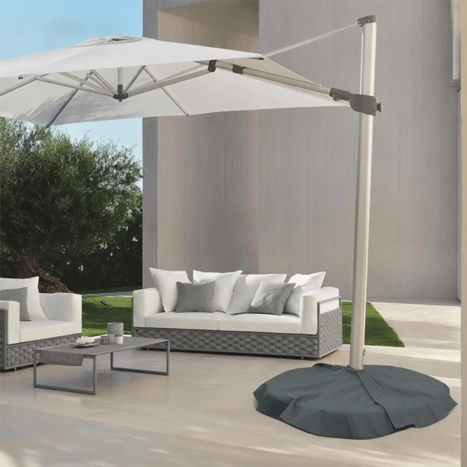 Round Patio Stand Cover 90cm Gray Polyester Umbrella Base Protector with Stitched Trim for Outdoor Storage