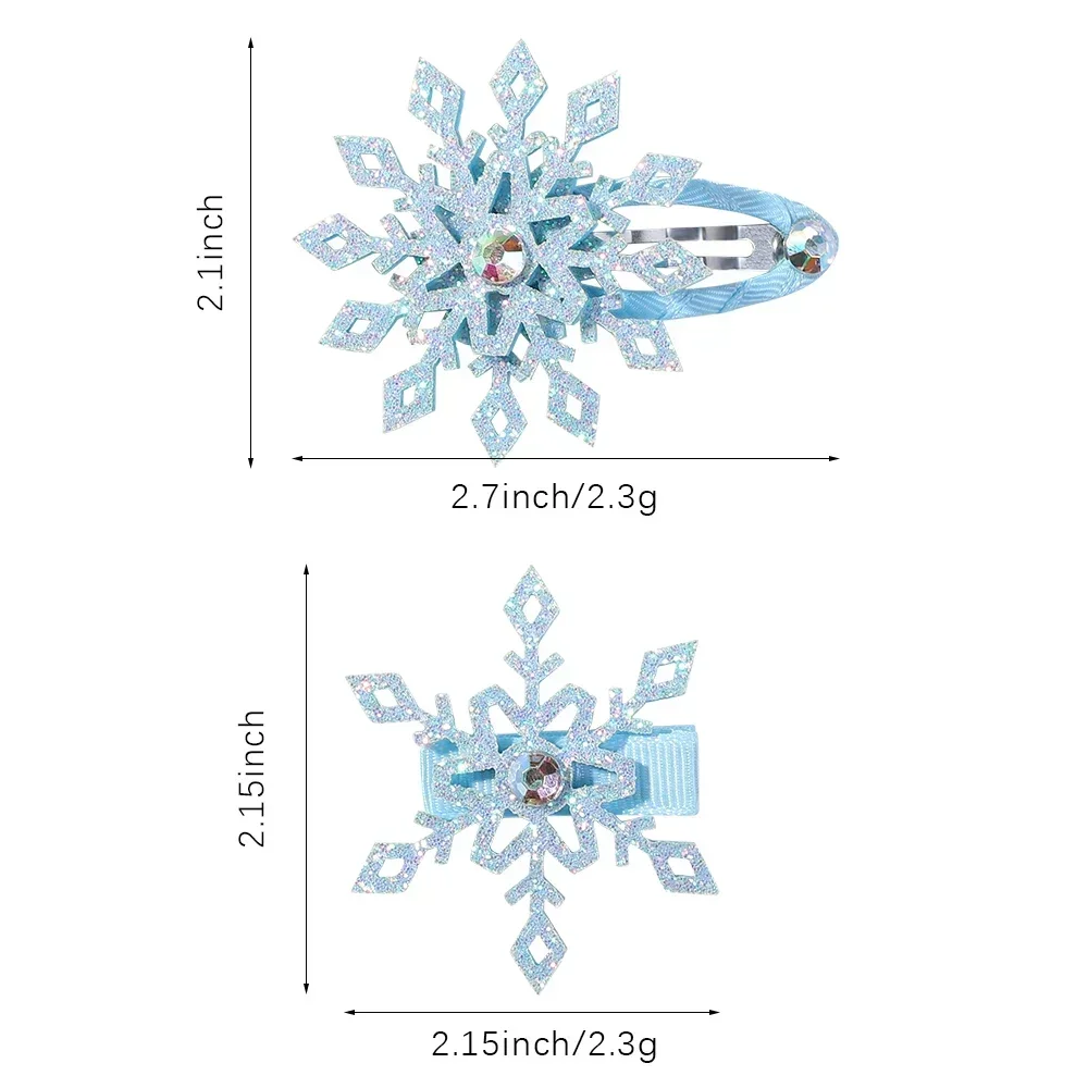 소녀용 스위트 샤이니 라인스톤 눈송이 헤어 클립, 공주 모자 헤어그립, 크리스마스 파티 바레트 헤어 액세서리, 2 개