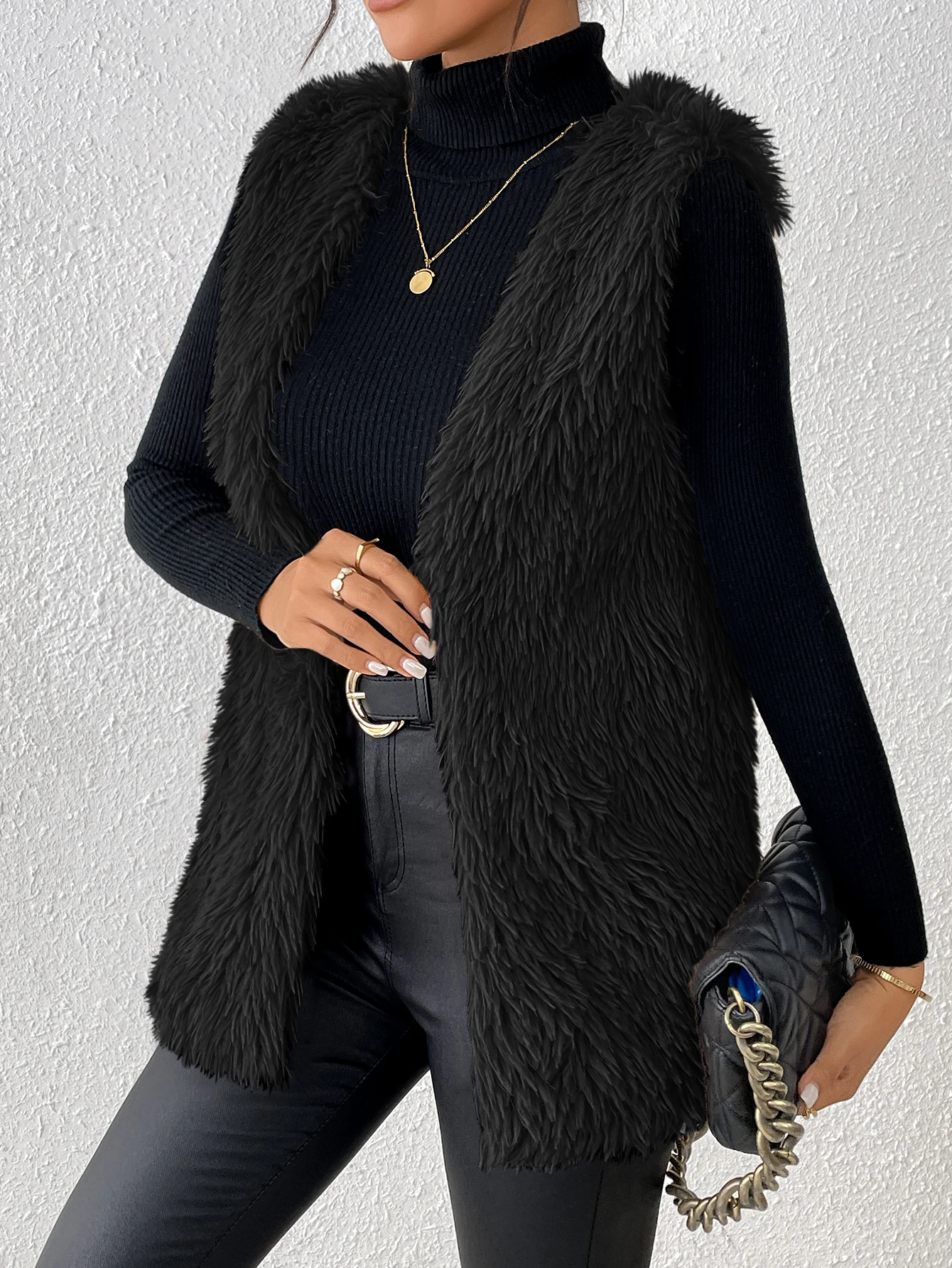 Autumn and Winter Women's Jacket Fashionable Casual Solid Color Warm Plush Plush Vest Jacket Women's Vest