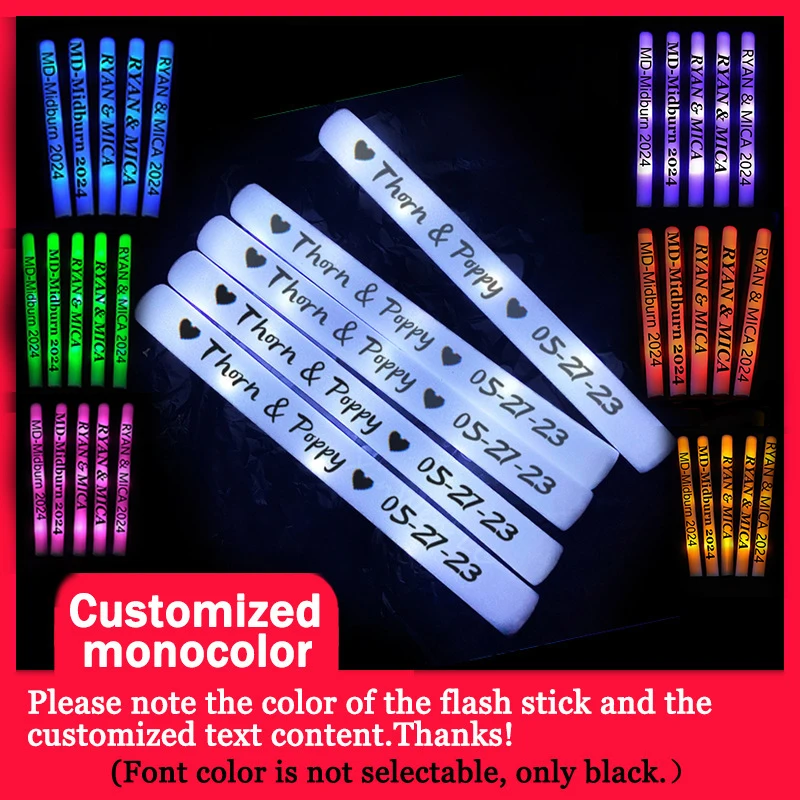 100/5000Pcs LED Glow Sticks Personalized Glow Foam Sticks Customized Dark Flashing Sticks Light Up Glow Birthday Wedding Party