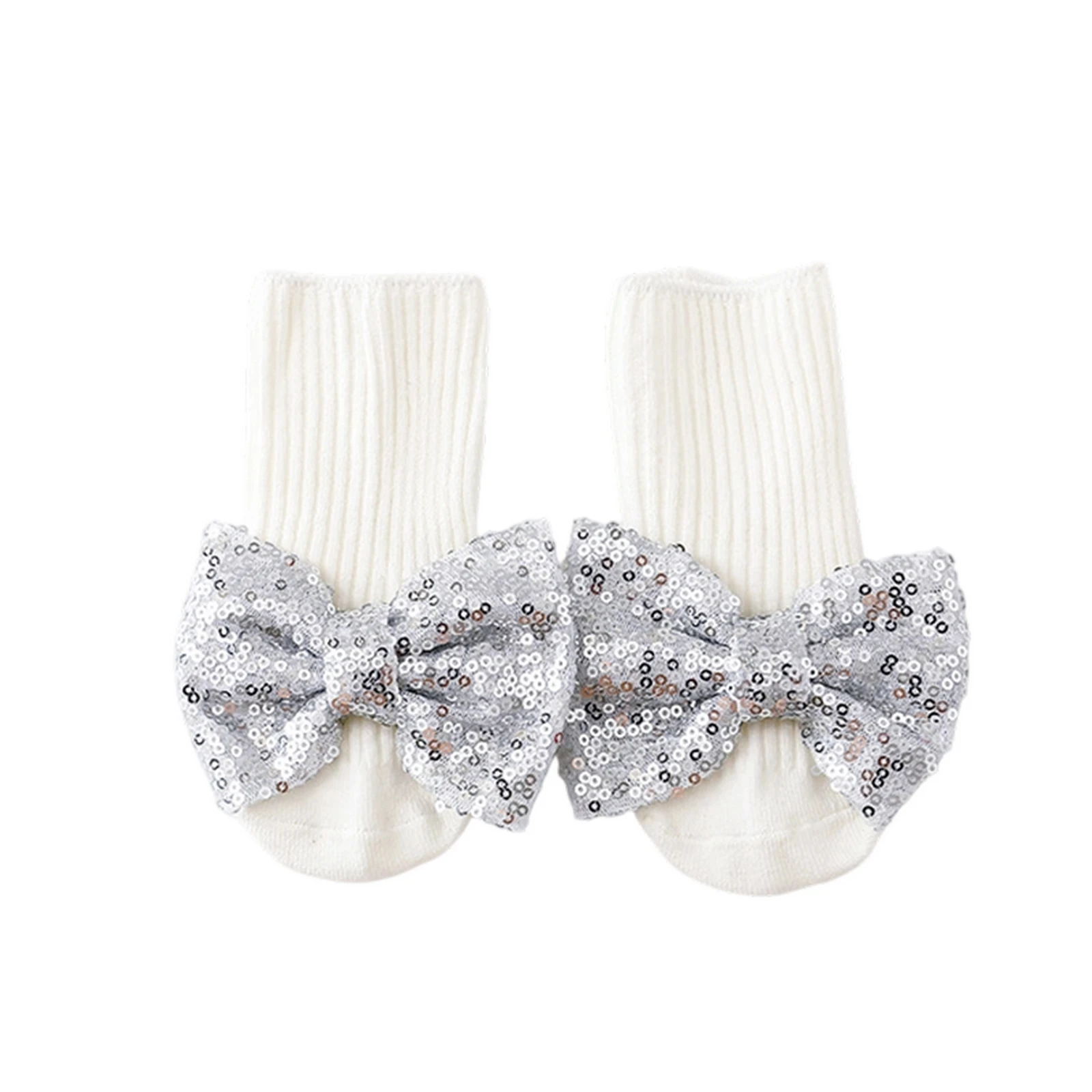 

Носки из чесаного хлопка для маленьких девочек с бантом и блестками Праздничные рождественские чулки для малышей