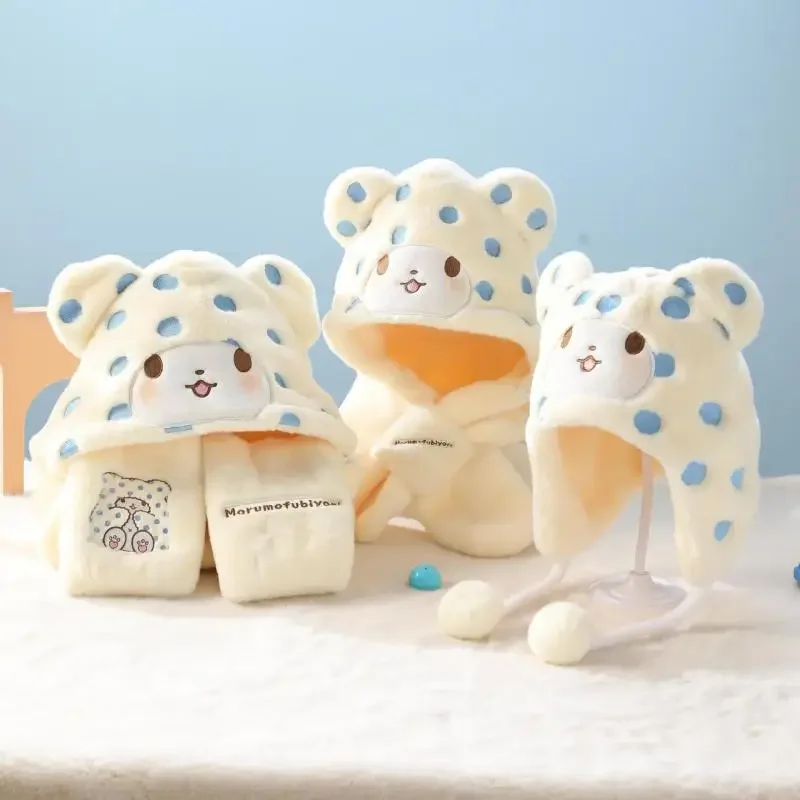カワイイぬいぐるみ帽子スカーフと学生用イヤーマフ、かわいい漫画の手袋セット、屋外保温、サンリオ、マルモフビヨリ、秋、冬、3個