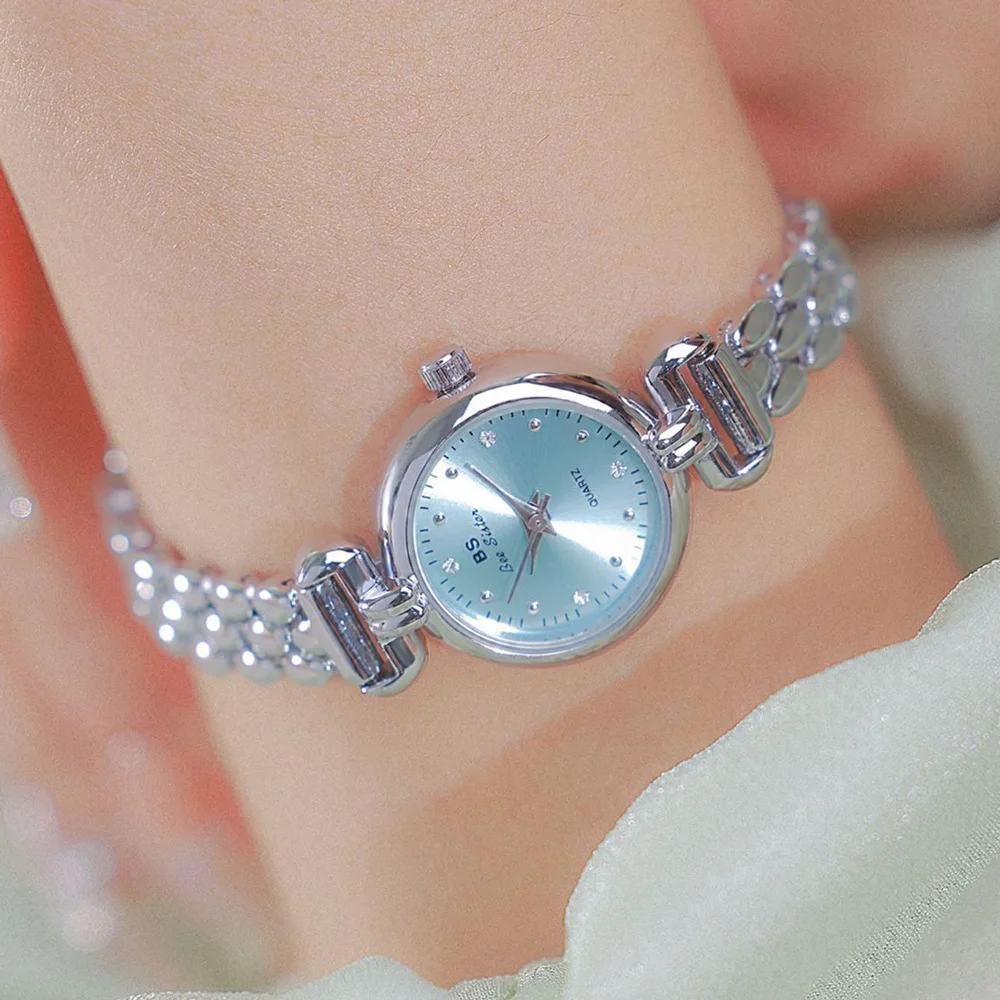 Luxury Gold Blue Women’s Quartz Watch Round Dial Chain Bracelet Waterproof Elegant Ladies Wristwatch High Quality Dress Gift
