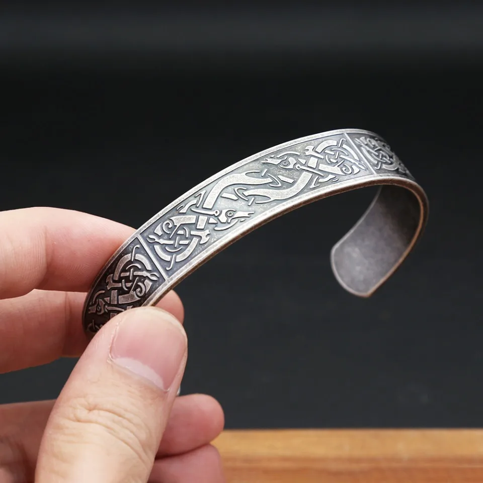 

Vintage Stainless Steel Vikings Dragon Totem Bracelets For Men Women Fashion Punk Animal Cuff Bangles Nordic Amulet Jewelry Gift