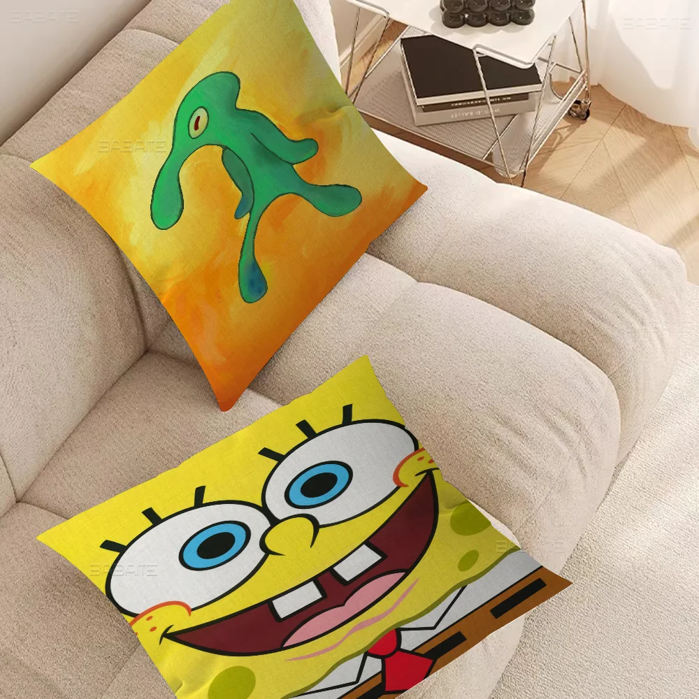 Cartoon Sponge And Bobs SquarePants Pillow Covers Cartoon Sofa Decorative Home Double-sided Printing Short Plush Cushion Cover